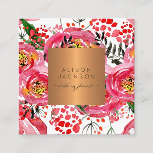 赤面牡丹銅金ゴールドウェディングプランナー スクエア名刺 (正面)