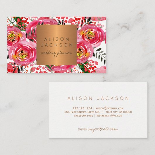 赤面牡丹銅金ゴールドウェディングプランナー 名刺 (正面/裏面)