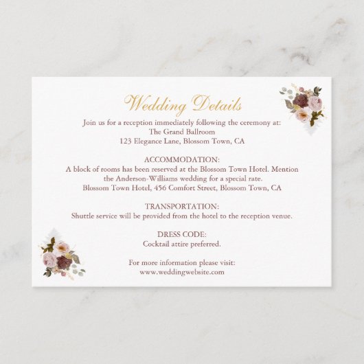 赤面牡丹&金ゴールドブルゴーニュフローラ結婚ズ詳細 エンクロージャーカード (正面)