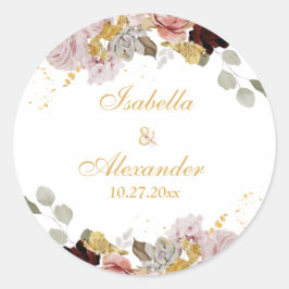 赤面牡丹&金ゴールドブルゴーニュフローラ結婚ズ ラウンドシール