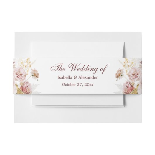 赤面牡丹&金ゴールドブルゴーニュフローラ結婚ズ 招待状ベリーバンド (正面例)