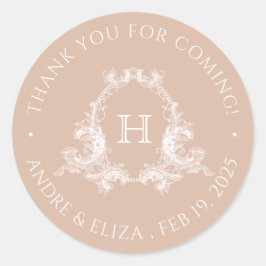 赤面王室のバロック紋章モノグラム結婚ステッカー ラウンドシール