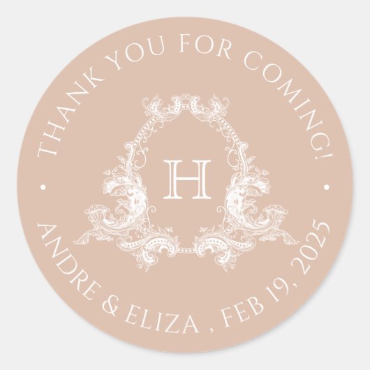 赤面王室のバロック紋章モノグラム結婚ステッカー ラウンドシール (正面)