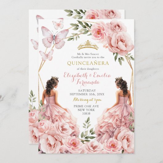 赤面王室のピンクツインズジオメトリックキンセアニラ 招待状 (正面/裏面)