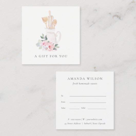 赤面用具ケータリングフローラ贈与証 スクエア名刺 (正面/裏面)