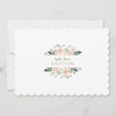 赤面白い花金ゴールドフレーム写真バプテスマ 招待状 (裏面)