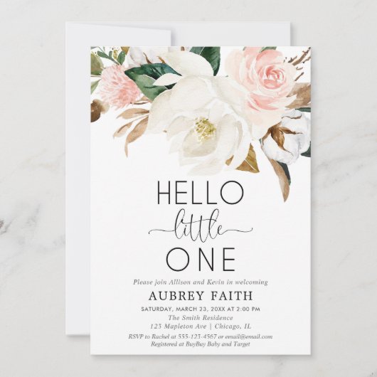 赤面白の素朴なフローラsipを参照してミーティングベビーガール 招待状 (正面)