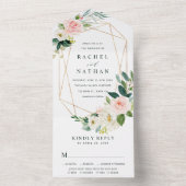 赤面白開花金ゴールド幾何学模様結婚枠 オールインワン招待状 (内側)