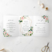 赤面白開花金ゴールド幾何学模様結婚枠 三つ折り招待状 (内部)