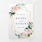 赤面白開花金ゴールド幾何学模様結婚枠 三つ折り招待状 (カバー)