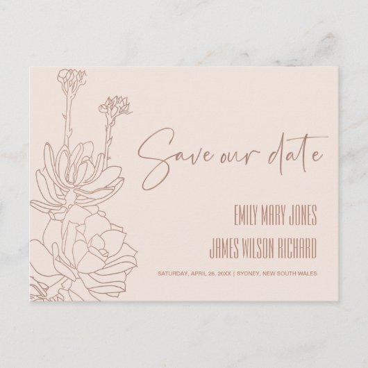 赤面砂漠のサボテン多肉性スケッチ日付を保存 案内ポストカード (正面)