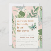 赤面砂漠レトロバタフライガーデンベビーシャワー 招待状 (正面)