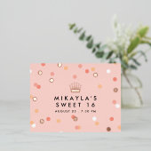 赤面紙吹雪クラウンスウィート16バースデーパーティー 箔招待状ポストカード (立ち正面)