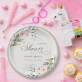 赤面素朴グリーンリーフローラバンチブライダルシャワー ペーパープレート (パーティー)