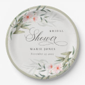 赤面素朴グリーンリーフローラバンチブライダルシャワー ペーパープレート (正面)