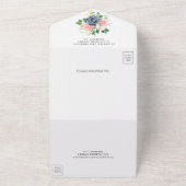 赤面素朴ピンクとネイビーブルーのフローラ結婚ズ オールインワン招待状 (外側)