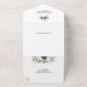 赤面素朴ピンクと埃っぽいブルーフローラ結婚ズ オールインワン招待状 (外側)