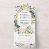 赤面素朴ピンクと埃っぽいブルーフローラ結婚ズ オールインワン招待状 (内側)