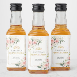 赤面素朴ピンクのバラのユーカリプトゥスキンセアニラ リキュールボトルラベル