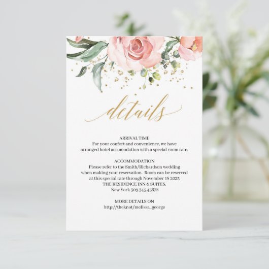 赤面素朴ピンクのバラのユーカリ詳細カード エンクロージャーカード (スタンド正面)