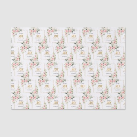 赤面素朴ピンクのバラのユーカリ20誕生日 薄葉紙 (正面)