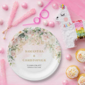 赤面素朴ピンクのバラのユーカリ&金ゴールド結婚ズ ペーパープレート (パーティー)