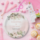 赤面素朴ピンクのバラeucalyptus緑の金ゴールド ペーパープレート (パーティー)