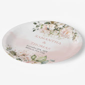 赤面素朴ピンクのバラeucalyptus緑の金ゴールド ペーパープレート (アングル)