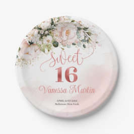 赤面素朴ピンクのバラeucalyptussweet sixteen ペーパープレート