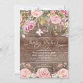 赤面素朴ピンクの水カラーフローラベビーシャワー 招待状 (正面)