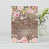 赤面素朴ピンクの水カラーフローラベビーシャワー 招待状 (スタンド正面)