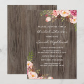 赤面素朴ピンクの花ブライダルシャワー 招待状 (正面/裏面)