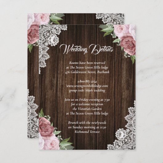 赤面素朴ピンクウッドレースフローラエンクロージャカード エンクロージャーカード (正面/裏面)