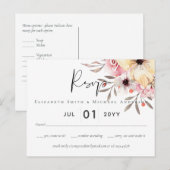 赤面素朴ピンクフローラセージ結婚式RSVP ポストカード (正面/裏面)
