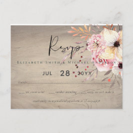 赤面素朴ピンクフローラセージ結婚式RSVP ポストカード