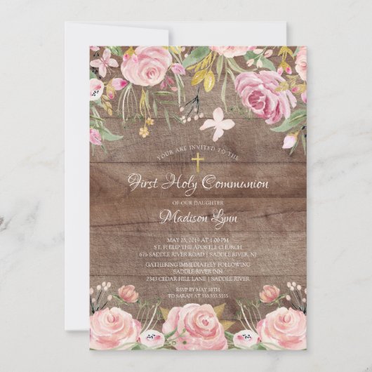 赤面素朴ピンクフローラファーストホーリーコミューン 招待状 (正面)