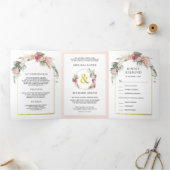赤面素朴ピンクフローラボホパンパスアルチ結婚ーズ 三つ折り招待状 (内部)