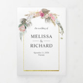 赤面素朴ピンクフローラボホパンパスアルチ結婚ーズ 三つ折り招待状 (カバー)