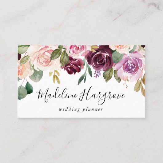 赤面素朴ピンクブルゴーニュとパープルフローラ 名刺 (正面)