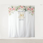 赤面素朴ピンクローズユーカリ30歳の誕生日 タペストリー (正面)