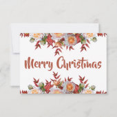 赤面素朴ピンクローズリースクリスマスカード サンキューカード (正面)