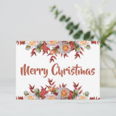 赤面素朴ピンクローズリースクリスマスカード サンキューカード (スタンド正面)