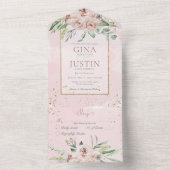 赤面素朴ピンクローズ金ゴールドアクセントNoディナー オールインワン招待状 (内側)