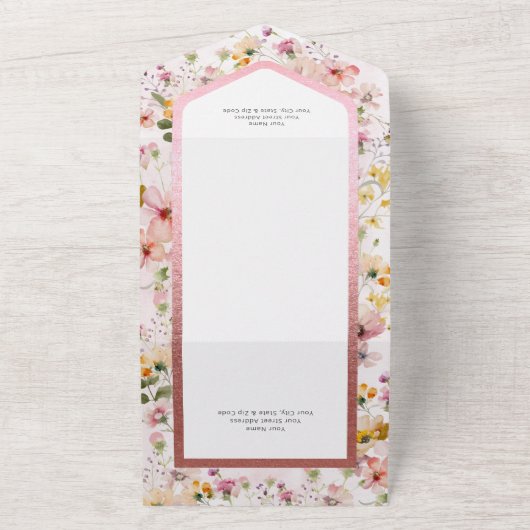 赤面素朴ピンクワイルドフラワーズノーディナー オールインワン招待状 (外側)