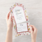 赤面素朴ピンクワイルドフラワーズノーディナー オールインワン招待状 (貼ってはがせる)