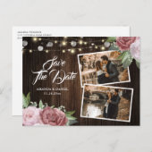 赤面素朴ピンク日付写真はがきを保存 案内ポストカード (正面/裏面)