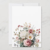 赤面素朴ピンク、クリームワイルドフラワーファースト誕生日 招待状 (裏面)