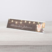 赤面素朴ピンク&ピーチフローラウッドライト デスクネームプレート (正面)