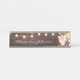 赤面素朴ピンク&ピーチフローラウッドライト デスクネームプレート