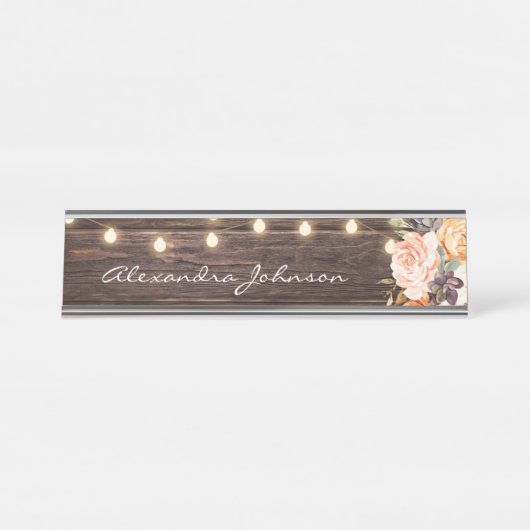 赤面素朴ピンク&ピーチフローラウッドライト デスクネームプレート (正面)
